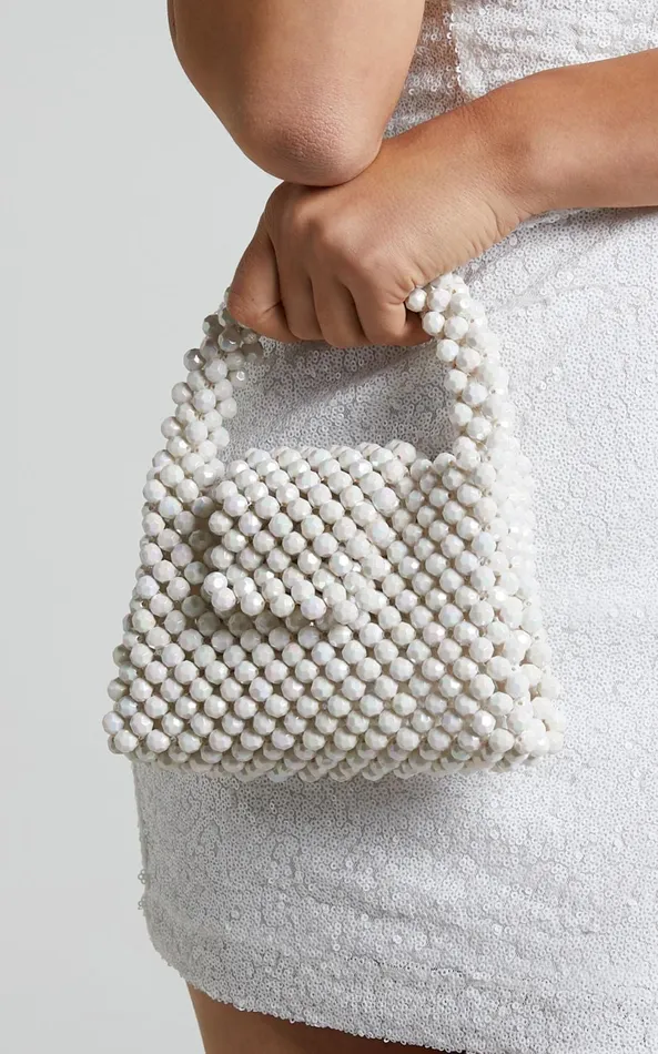 Showpo Jaynee Beaded Bag In Pearl Women Bags