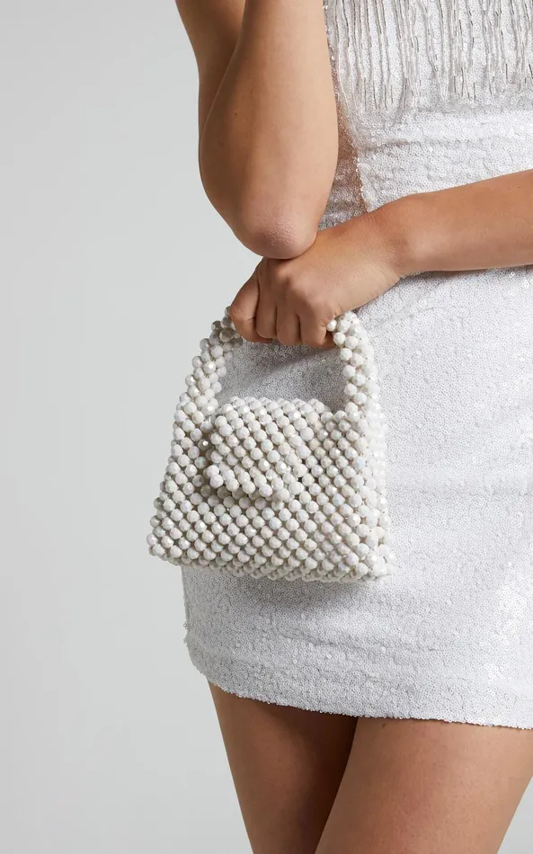Showpo Jaynee Beaded Bag In Pearl Women Bags