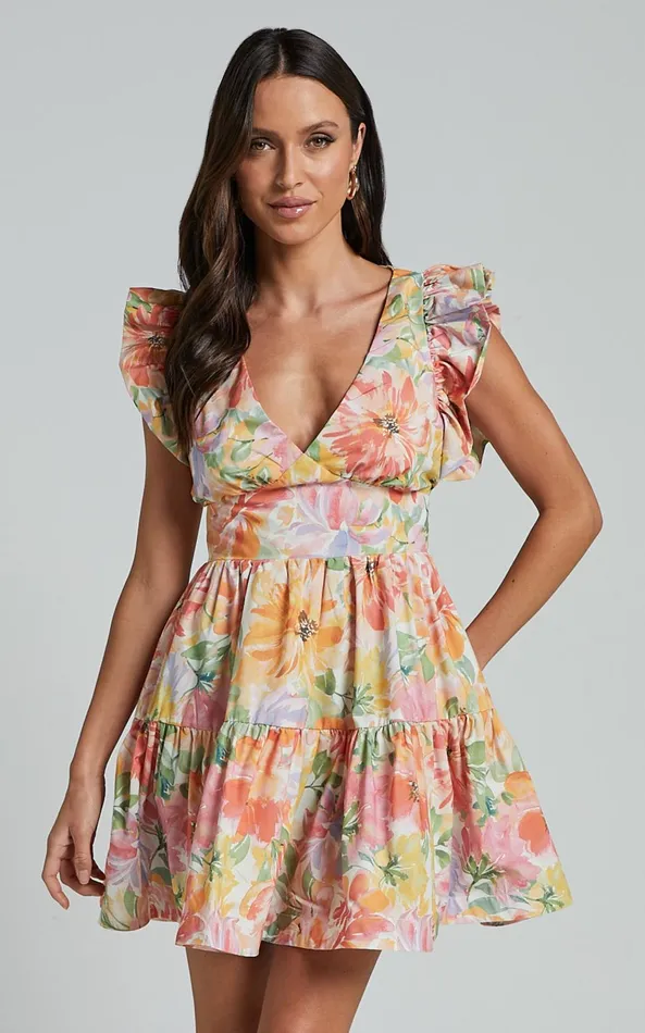 Showpo Jeanise Mini Dress 8211 Flutter Sleeve Tiered Dress In Summer Floral Women Dresses Showpo Jeanise Mini Dress 8211 Flutter Sleeve Tiered Dress In Summer Floral Women Dresses