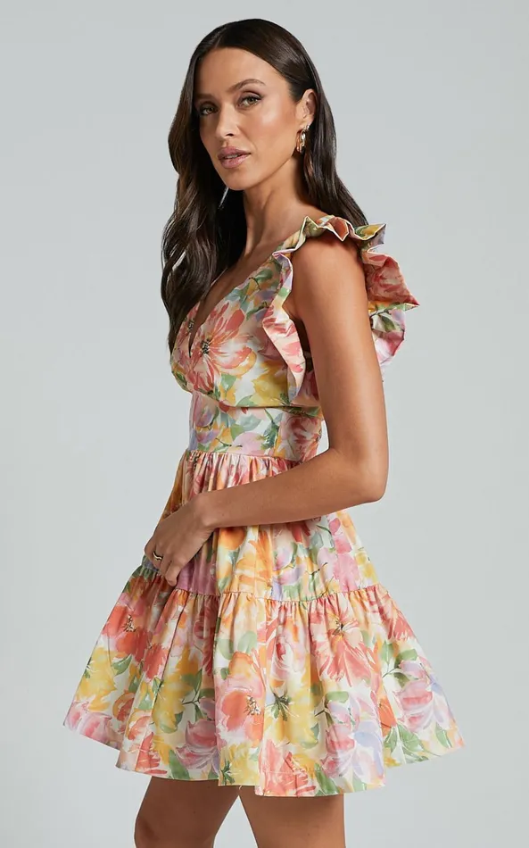 Showpo Jeanise Mini Dress 8211 Flutter Sleeve Tiered Dress In Summer Floral Women Dresses