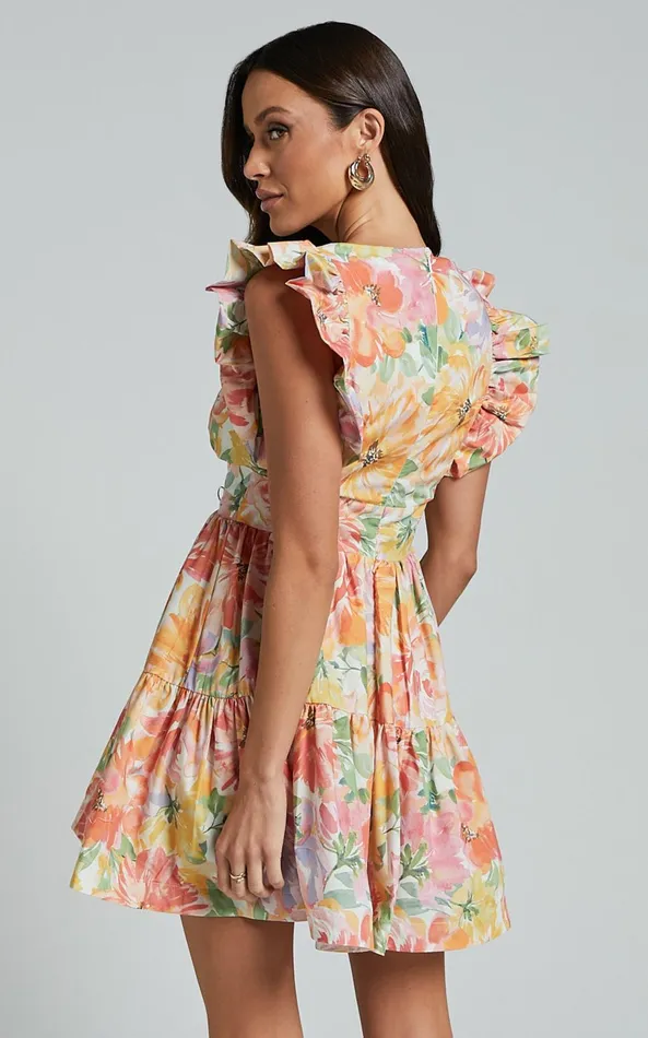 Showpo Jeanise Mini Dress 8211 Flutter Sleeve Tiered Dress In Summer Floral Women Dresses