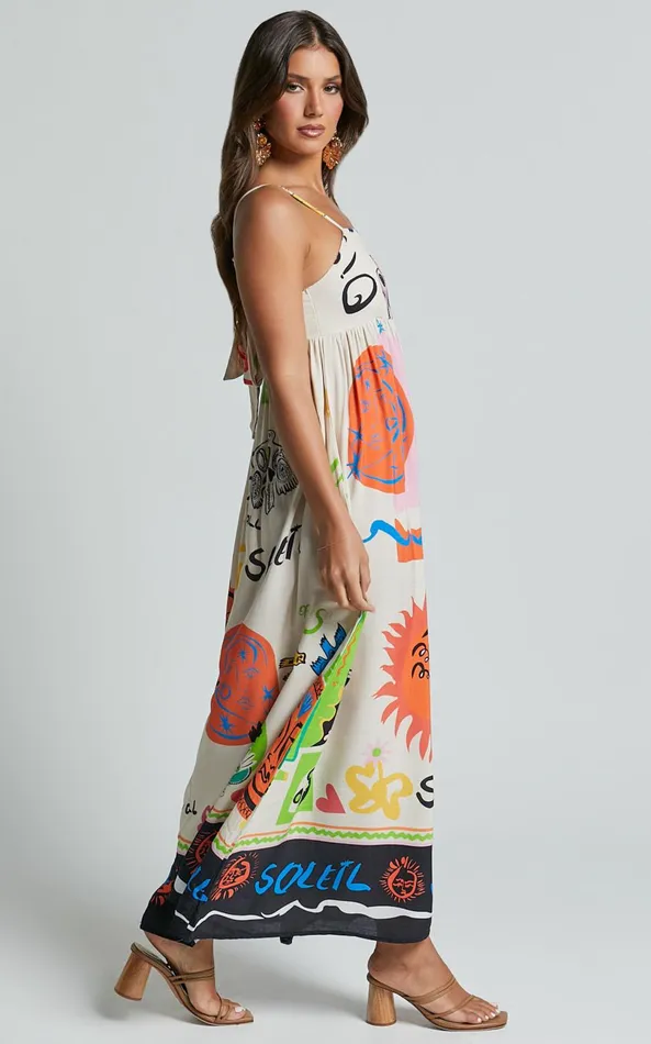 Showpo Jelena Midi Dress 8211 Straight Neck Sleeveless A Line Dress In Summer Holiday Print Women Dresses