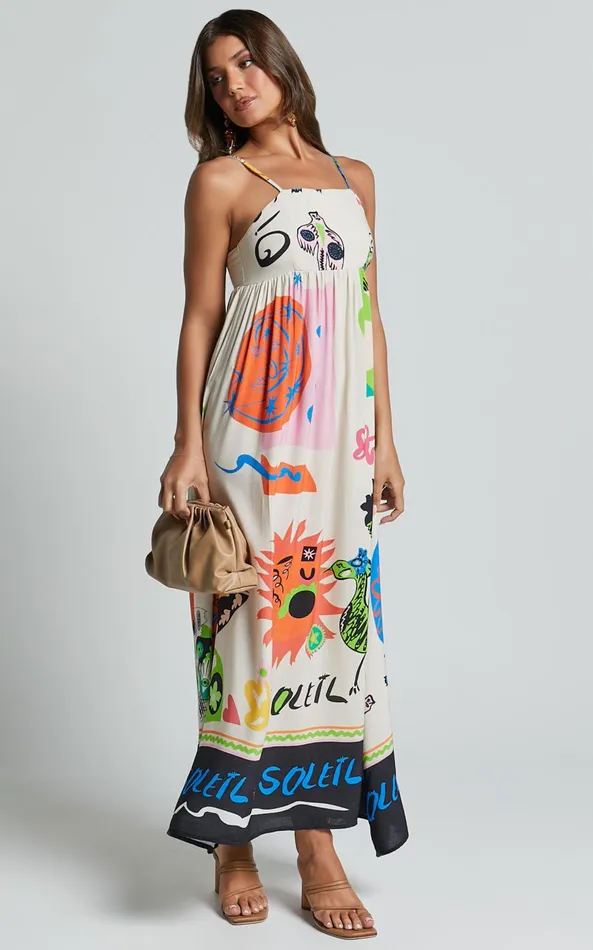 Showpo Jelena Midi Dress 8211 Straight Neck Sleeveless A Line Dress In Summer Holiday Print Women Dresses