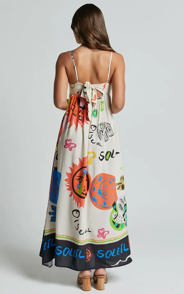 Showpo Jelena Midi Dress 8211 Straight Neck Sleeveless A Line Dress In Summer Holiday Print Women Dresses