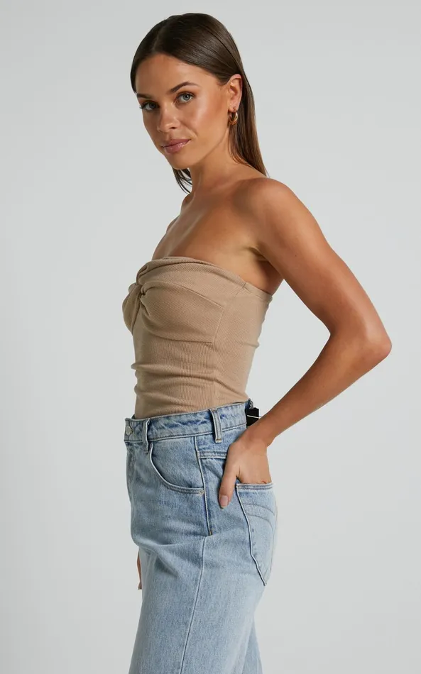 Showpo Jelena Top 8211 Jersey Strapless Twist Front Top In Tan Women Curve Clothes Showpo Jelena Top 8211 Jersey Strapless Twist Front Top In Tan Women Curve Clothes