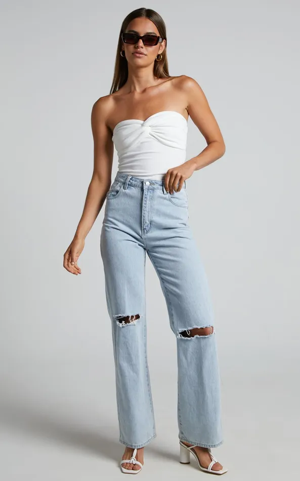 Showpo Jelena Top 8211 Jersey Strapless Twist Front Top In White Women Curve Clothes