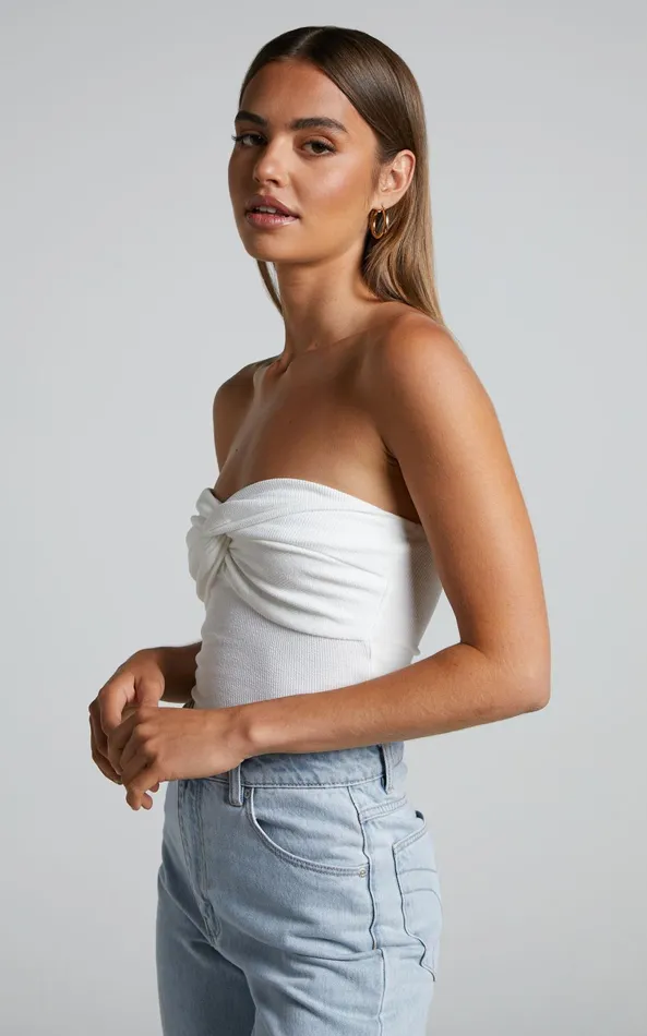 Showpo Jelena Top 8211 Jersey Strapless Twist Front Top In White Women Curve Clothes