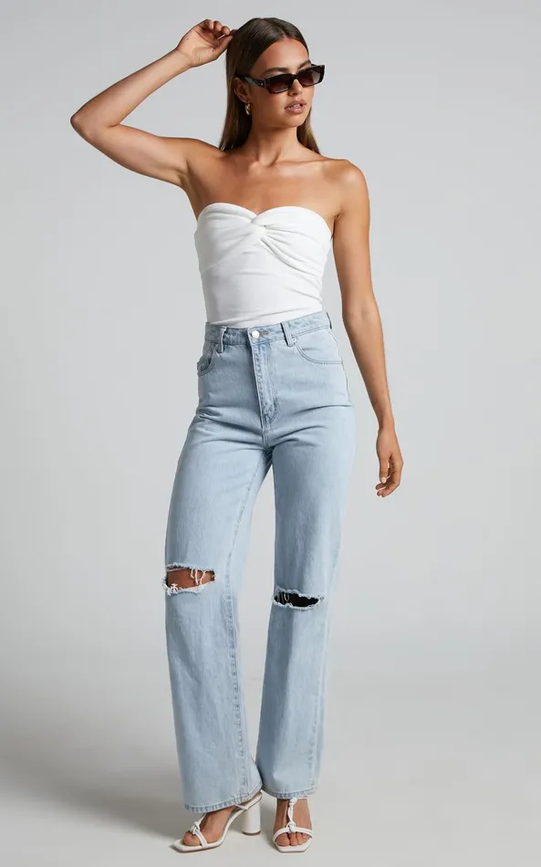 Showpo Jelena Top 8211 Jersey Strapless Twist Front Top In White Women Curve Clothes