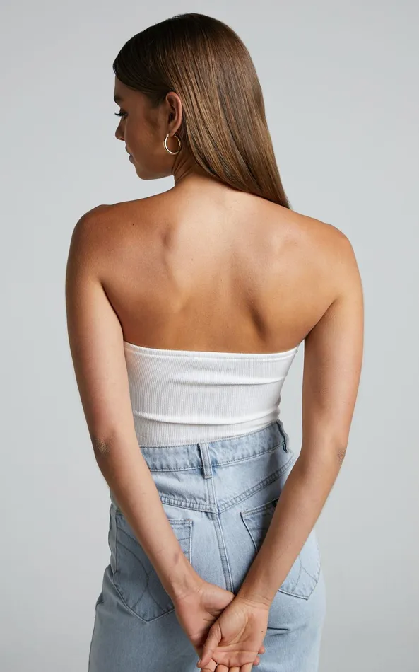 Showpo Jelena Top 8211 Jersey Strapless Twist Front Top In White Women Curve Clothes
