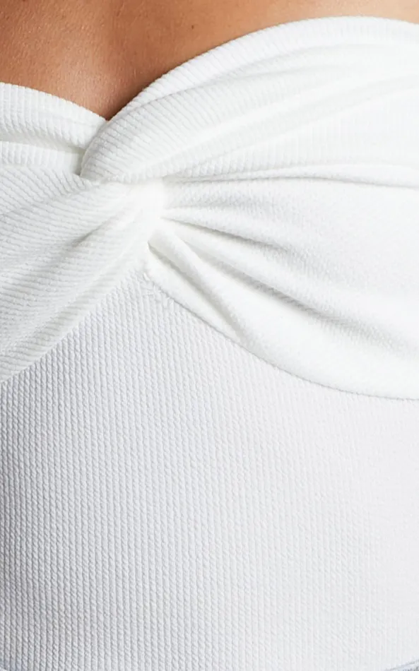 Showpo Jelena Top 8211 Jersey Strapless Twist Front Top In White Women Curve Clothes