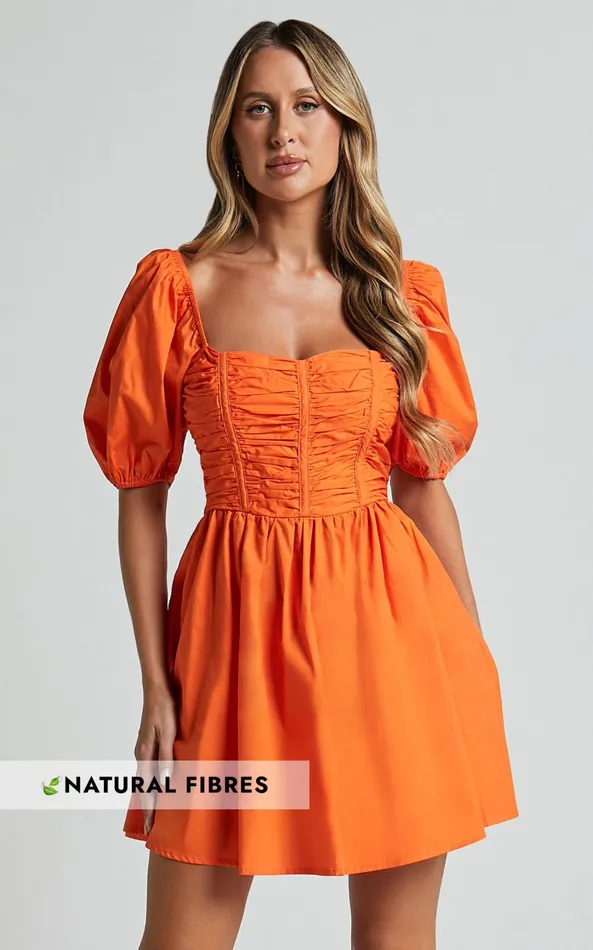 Showpo Jellina Mini Dress 8211 Short Puff Sleeve Ruched Bodice Dress In Orange Women Dresses Showpo Jellina Mini Dress 8211 Short Puff Sleeve Ruched Bodice Dress In Orange Women Dresses