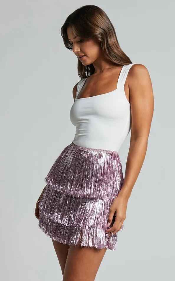 Showpo Jenalyn Skort 8211 Fringe Layered Skort In Fondant Pink Women Shorts