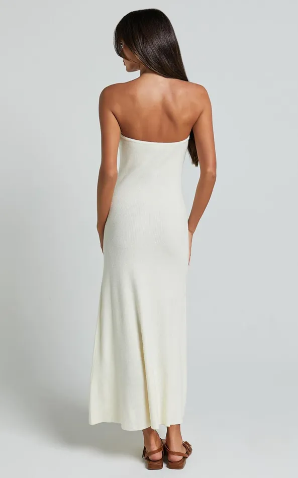 Showpo Jenara Knitted Midi Dress 8211 Strapless Knited Midi Dress In Off White Women Dresses