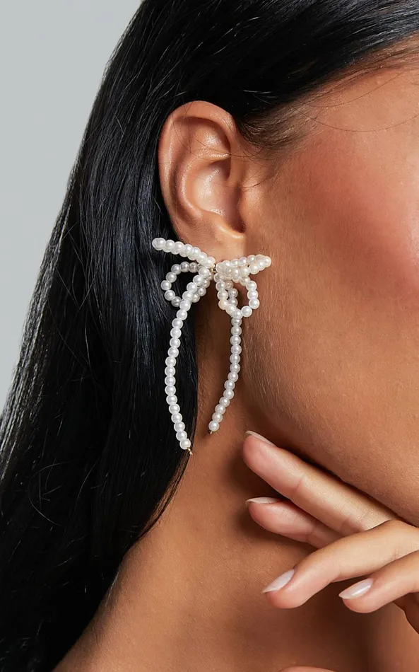 Showpo Jenny Earrings 8211 Ribbon Pearl Statement Earrings In White Women Earrings Showpo Jenny Earrings 8211 Ribbon Pearl Statement Earrings In White Women Earrings