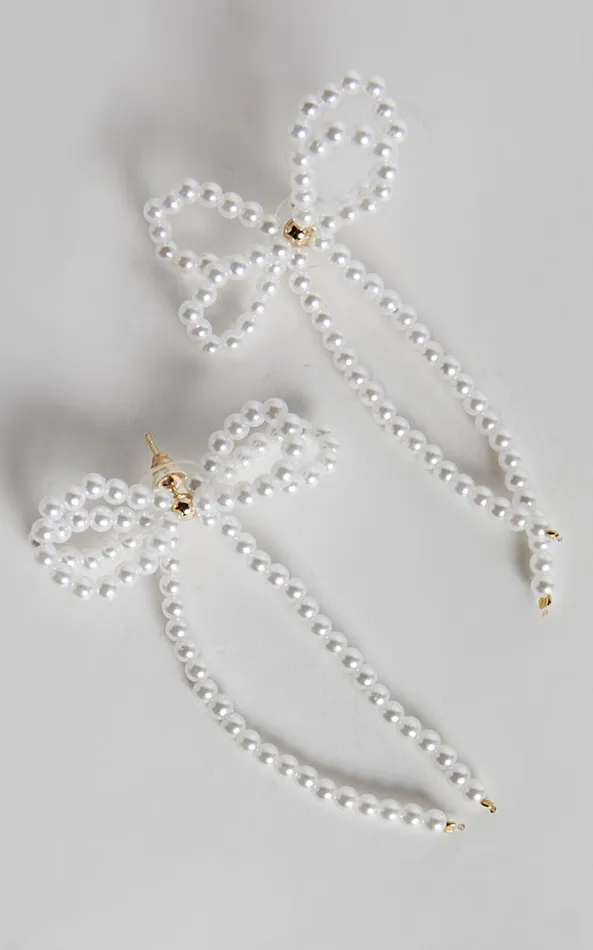 Showpo Jenny Earrings 8211 Ribbon Pearl Statement Earrings In White Women Earrings