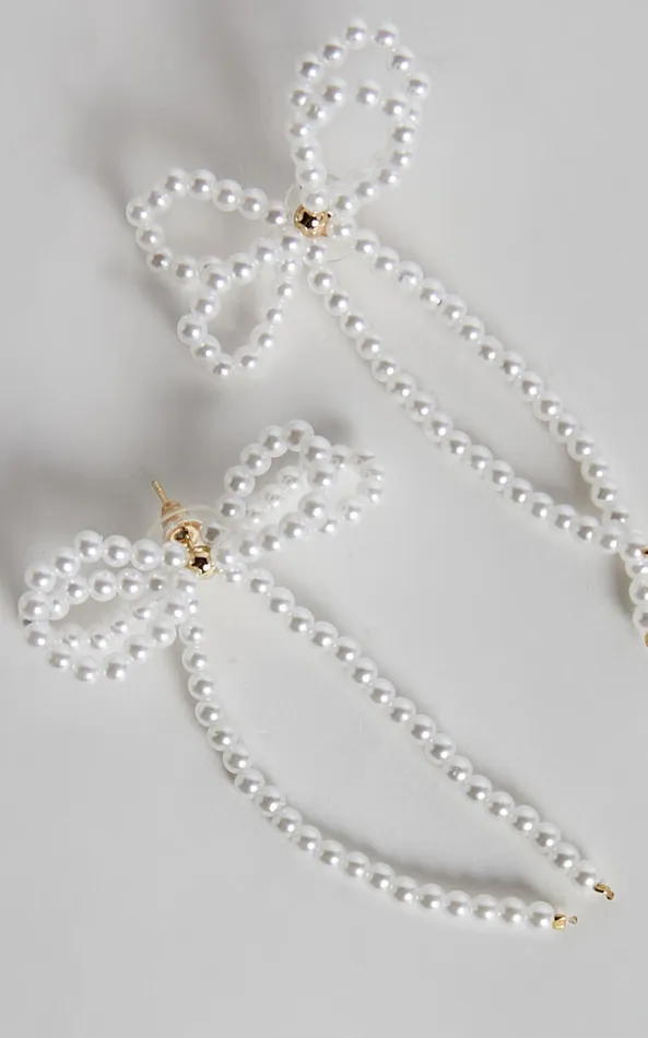 Showpo Jenny Earrings 8211 Ribbon Pearl Statement Earrings In White Women Earrings