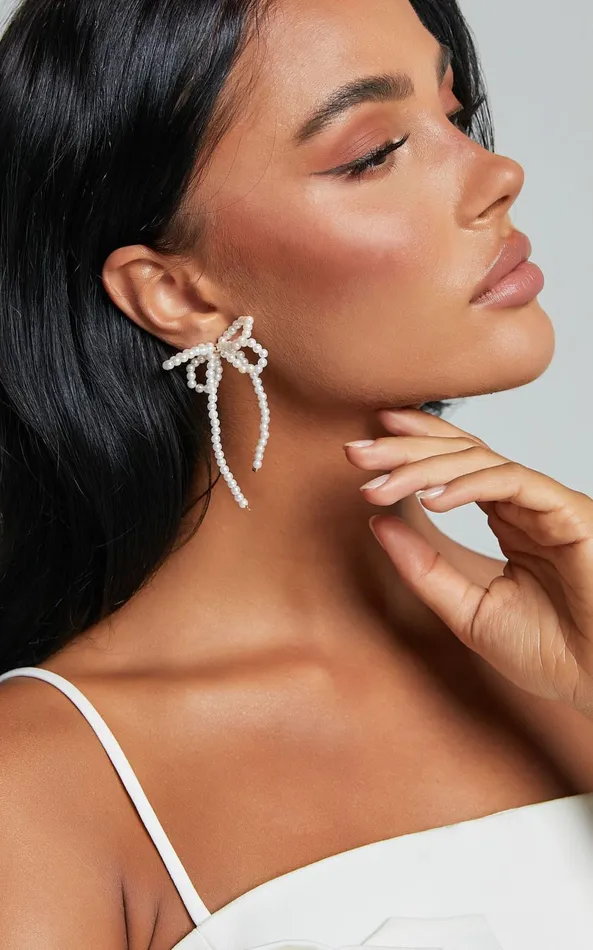 Showpo Jenny Earrings 8211 Ribbon Pearl Statement Earrings In White Women Earrings