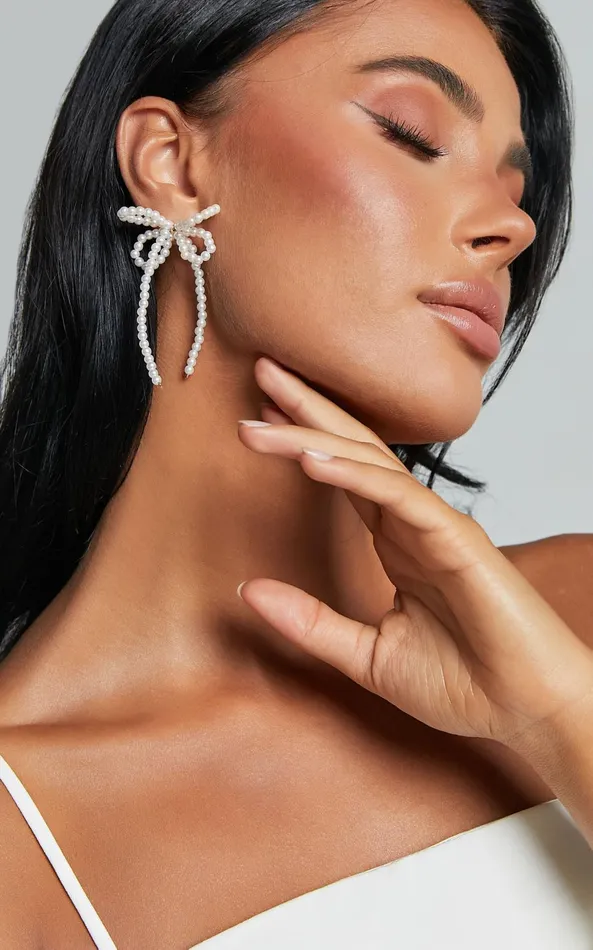 Showpo Jenny Earrings 8211 Ribbon Pearl Statement Earrings In White Women Earrings