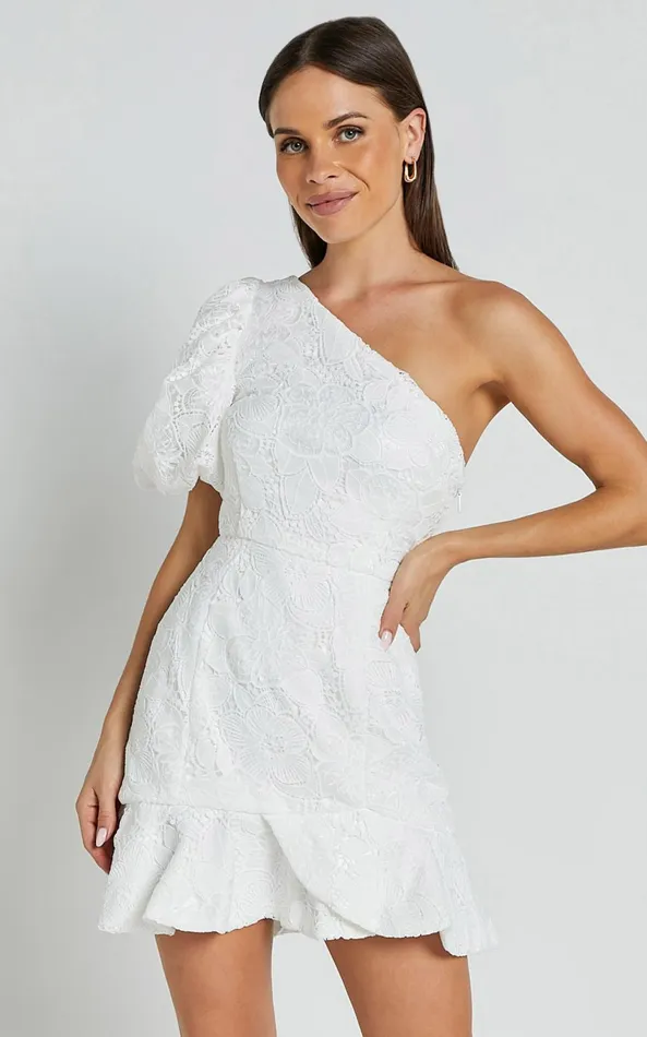 Showpo Jenny Mini Dress 8211 One Shoulder Side Cut Out Lace Dress In White Women Dresses Showpo Jenny Mini Dress 8211 One Shoulder Side Cut Out Lace Dress In White Women Dresses