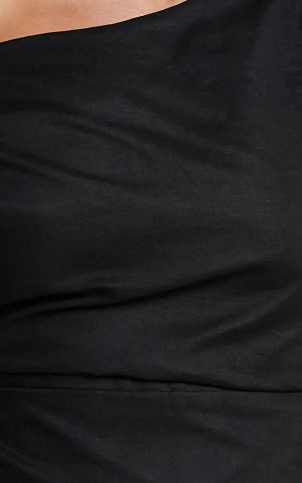 Showpo Jeofina Mini Dress 8211 Off The Shoulder Linen Look Dress In Black Women Dresses