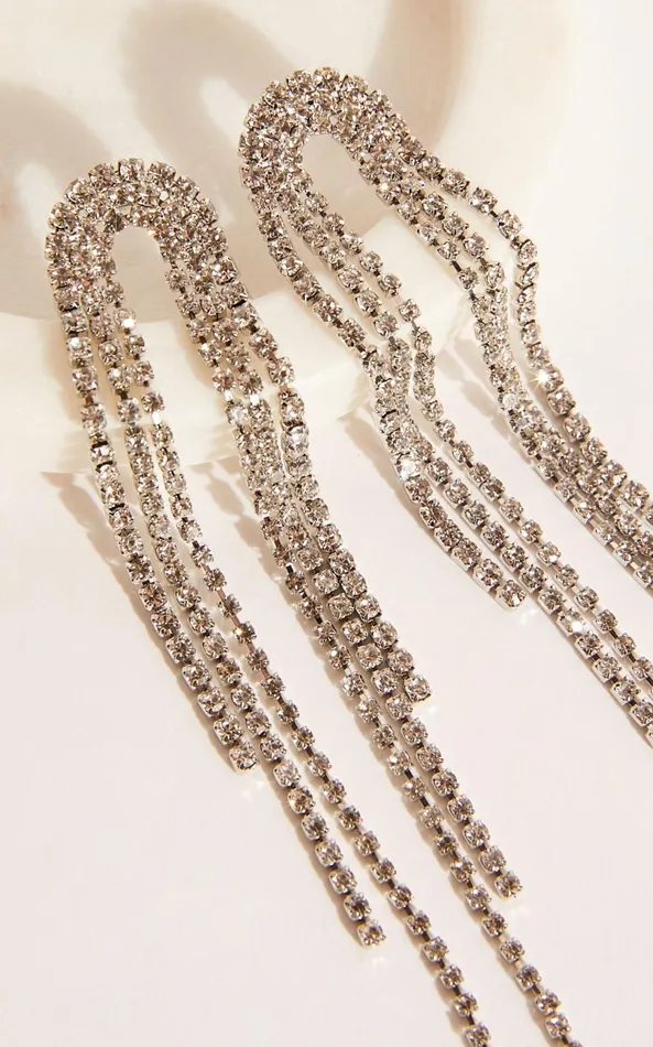 Showpo Jerrianne Diamante Waterfall Drop Earrings In Silver Women Earrings