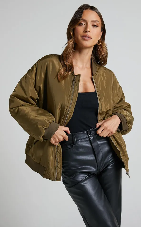 Showpo Jescinta Jacket 8211 Oversized Bomber Jacket In Olive Women Jackets and Coats Showpo Jescinta Jacket 8211 Oversized Bomber Jacket In Olive Women Jackets and Coats