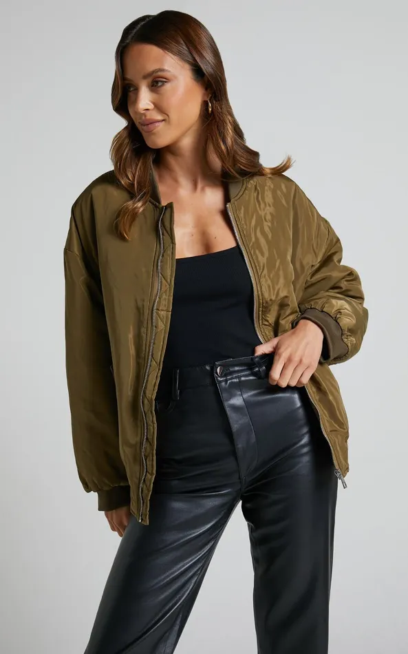 Showpo Jescinta Jacket 8211 Oversized Bomber Jacket In Olive Women Jackets and Coats