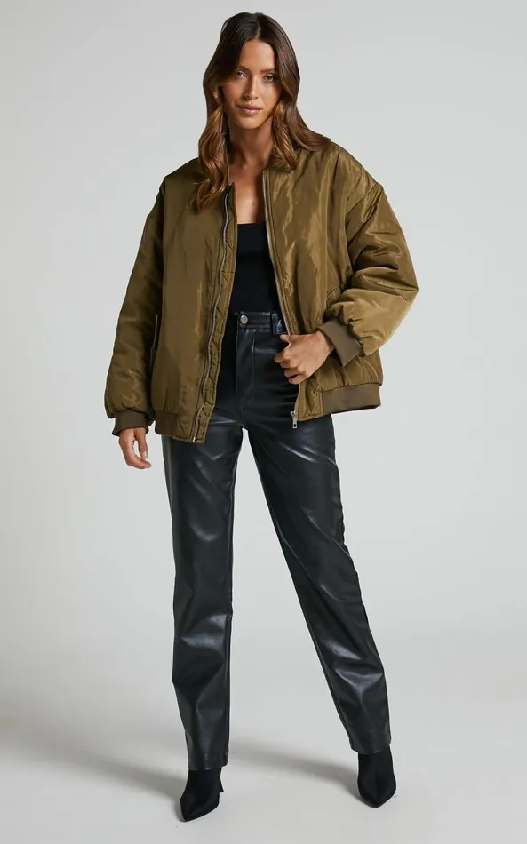 Showpo Jescinta Jacket 8211 Oversized Bomber Jacket In Olive Women Jackets and Coats