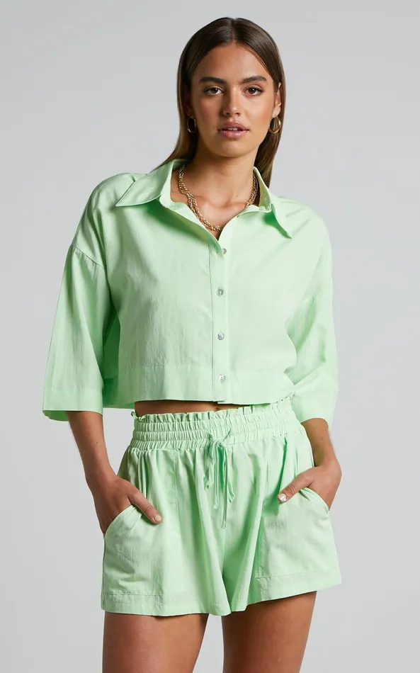 Showpo Jesmae Shorts 8211 Paper Bag Waist Shorts In Mint Women Shorts