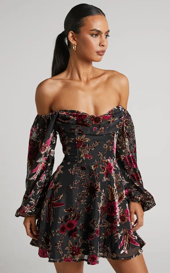 Showpo Jessell Mini Dress 8211 Long Sleeve Cowl Corset Dress In Black Floral Women Curve Clothes Showpo Jessell Mini Dress 8211 Long Sleeve Cowl Corset Dress In Black Floral Women Curve Clothes