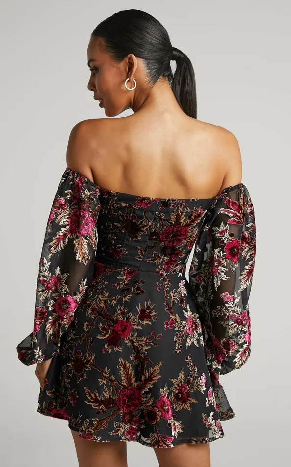 Showpo Jessell Mini Dress 8211 Long Sleeve Cowl Corset Dress In Black Floral Women Curve Clothes