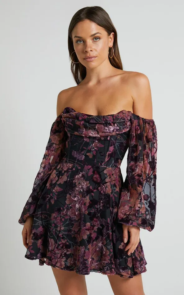 Showpo Jessell Mini Dress 8211 Long Sleeve Cowl Corset Dress In Burnt Out Floral Women Dresses Showpo Jessell Mini Dress 8211 Long Sleeve Cowl Corset Dress In Burnt Out Floral Women Dresses