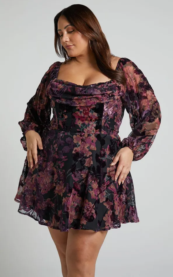 Showpo Jessell Mini Dress 8211 Long Sleeve Cowl Corset Dress In Burnt Out Floral Women Dresses Showpo Jessell Mini Dress 8211 Long Sleeve Cowl Corset Dress In Burnt Out Floral Women Dresses