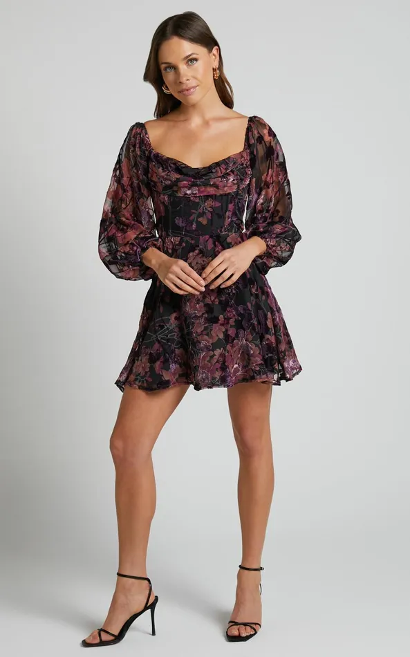 Showpo Jessell Mini Dress 8211 Long Sleeve Cowl Corset Dress In Burnt Out Floral Women Dresses Showpo Jessell Mini Dress 8211 Long Sleeve Cowl Corset Dress In Burnt Out Floral Women Dresses