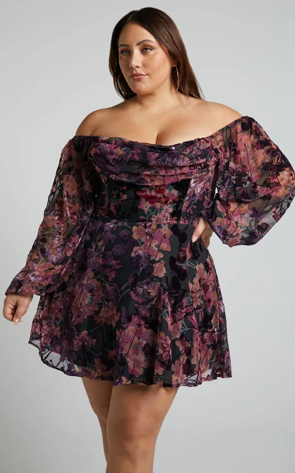 Showpo Jessell Mini Dress 8211 Long Sleeve Cowl Corset Dress In Burnt Out Floral Women Dresses Showpo Jessell Mini Dress 8211 Long Sleeve Cowl Corset Dress In Burnt Out Floral Women Dresses
