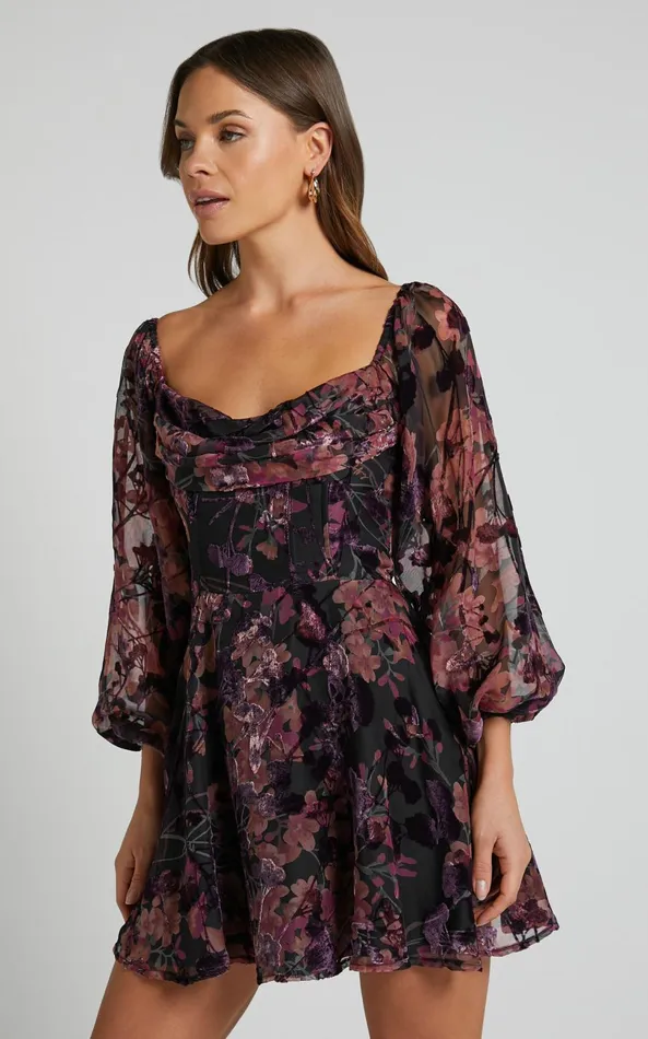 Showpo Jessell Mini Dress 8211 Long Sleeve Cowl Corset Dress In Burnt Out Floral Women Dresses Showpo Jessell Mini Dress 8211 Long Sleeve Cowl Corset Dress In Burnt Out Floral Women Dresses