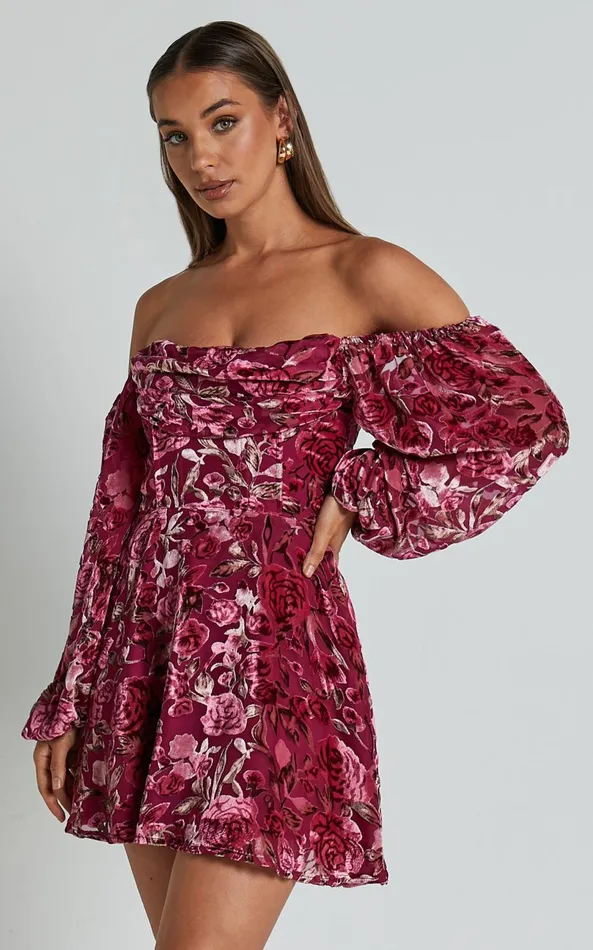 Showpo Jessell Mini Dress 8211 Long Sleeve Cowl Corset Dress In Pink Floral Burnout Women Dresses