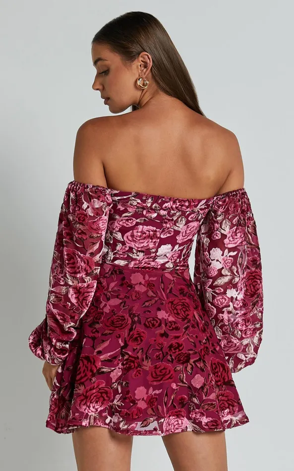 Showpo Jessell Mini Dress 8211 Long Sleeve Cowl Corset Dress In Pink Floral Burnout Women Dresses