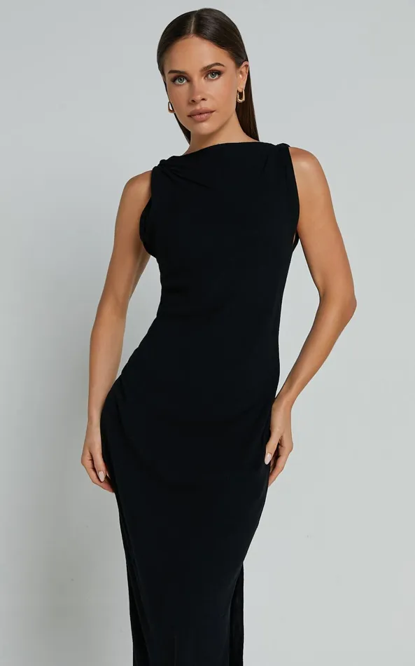 Showpo Jessenia Maxi Dress 8211 Linen Look High Neck Dress In Black Women Dresses Showpo Jessenia Maxi Dress 8211 Linen Look High Neck Dress In Black Women Dresses