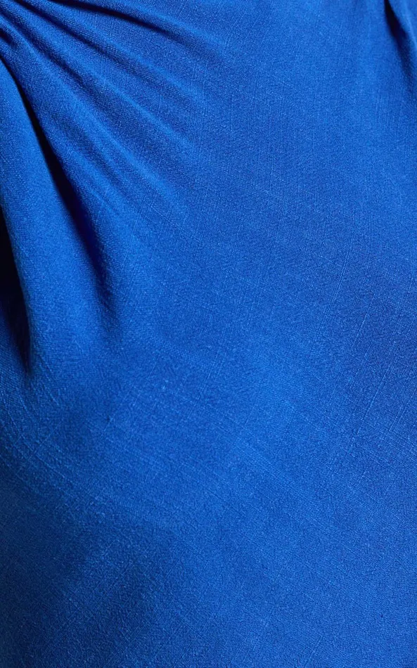 Showpo Jessenia Maxi Dress 8211 Linen Look High Neck Dress In Cobalt Women Dresses