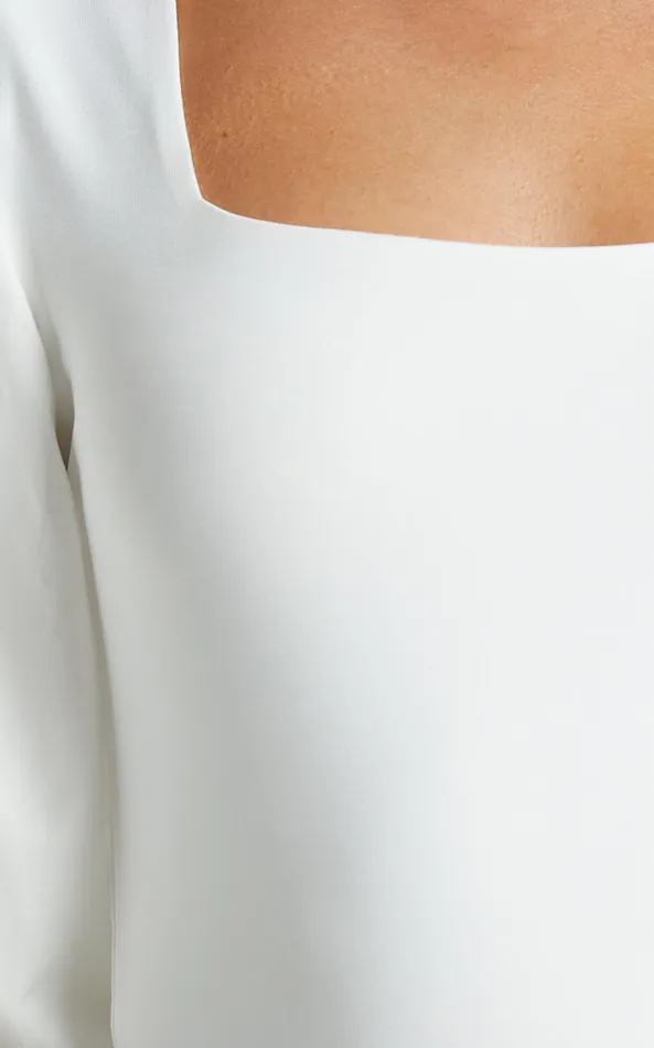 Showpo Jessica Bodysuit 8211 Square Neck Short Bubble Sleeve Bodysuit In White Women Tops
