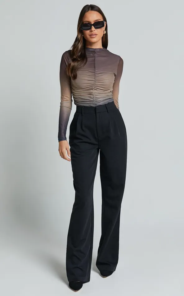 Showpo Jestin Top 8211 High Neck Long Sleeve Ruched Top In Stormy Ombre Women Tops Showpo Jestin Top 8211 High Neck Long Sleeve Ruched Top In Stormy Ombre Women Tops