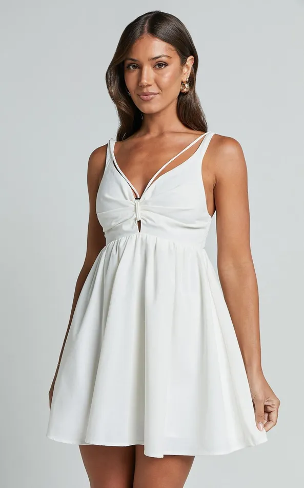 Showpo Jhency Mini Dress 8211 Strappy Ruched Bust Dress In White Women Dresses