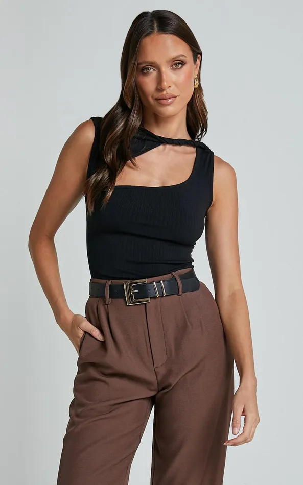 Showpo Jhency Top 8211 Cut Out Twist Detail Knit Top In Black Women Knitwear