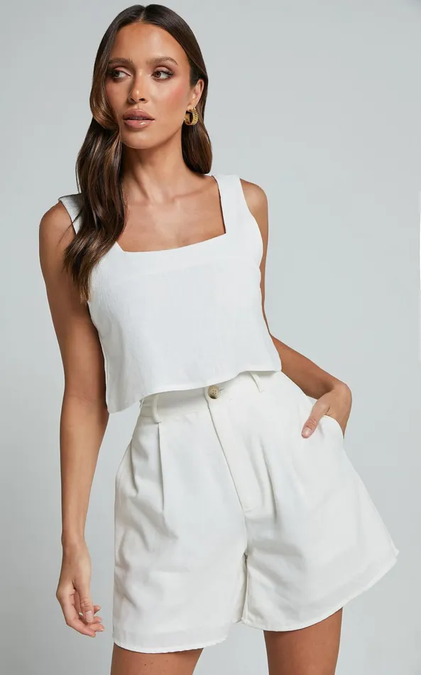 Showpo Jhovie Top 8211 Linen Look Crop Top In White Women Tops