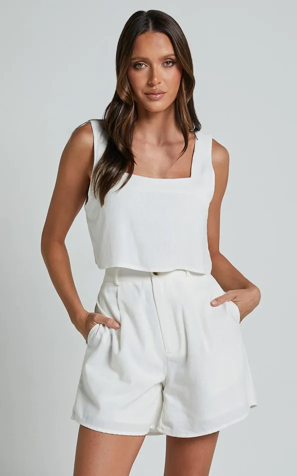 Showpo Jhovie Top 8211 Linen Look Crop Top In White Women Tops