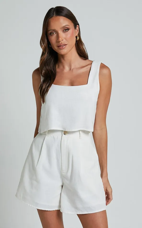 Showpo Jhovie Top 8211 Linen Look Crop Top In White Women Tops