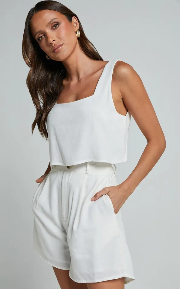 Showpo Jhovie Top 8211 Linen Look Crop Top In White Women Tops
