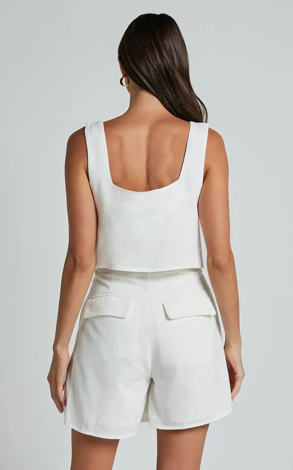 Showpo Jhovie Top 8211 Linen Look Crop Top In White Women Tops