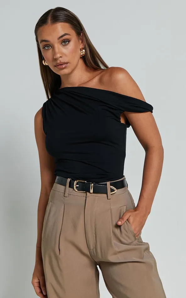 Showpo Jialeen Top 8211 Off Shoulder Twist Asymmetrical Sleeve Top In Black Women Curve Clothes Showpo Jialeen Top 8211 Off Shoulder Twist Asymmetrical Sleeve Top In Black Women Curve Clothes